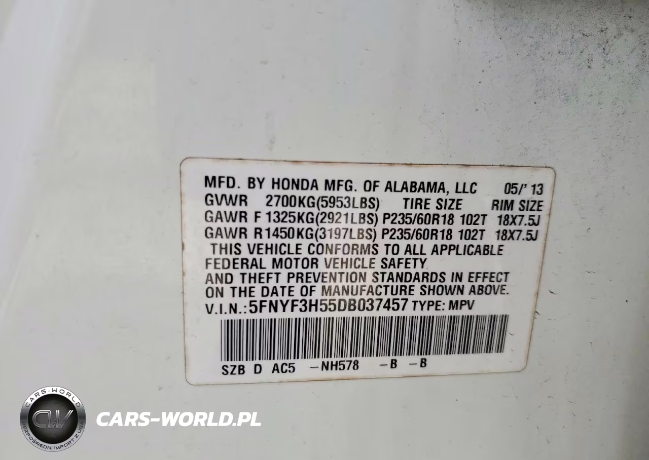 2013 Honda Pilot Exl VIN:5FNYF3H55DB037457 - 13