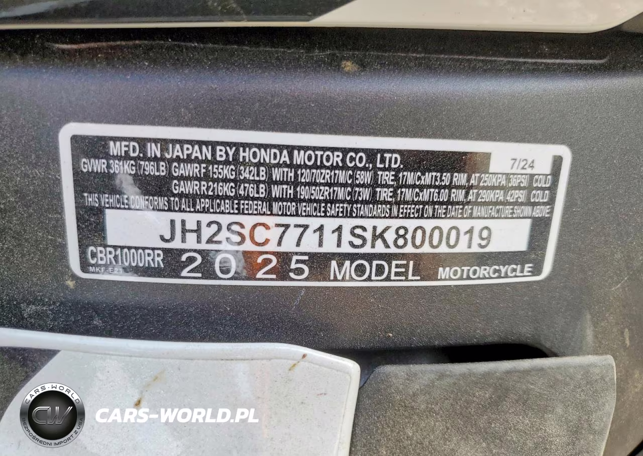 2025 Honda Cbr1000 Rr VIN:JH2SC7711SK800019 - 9