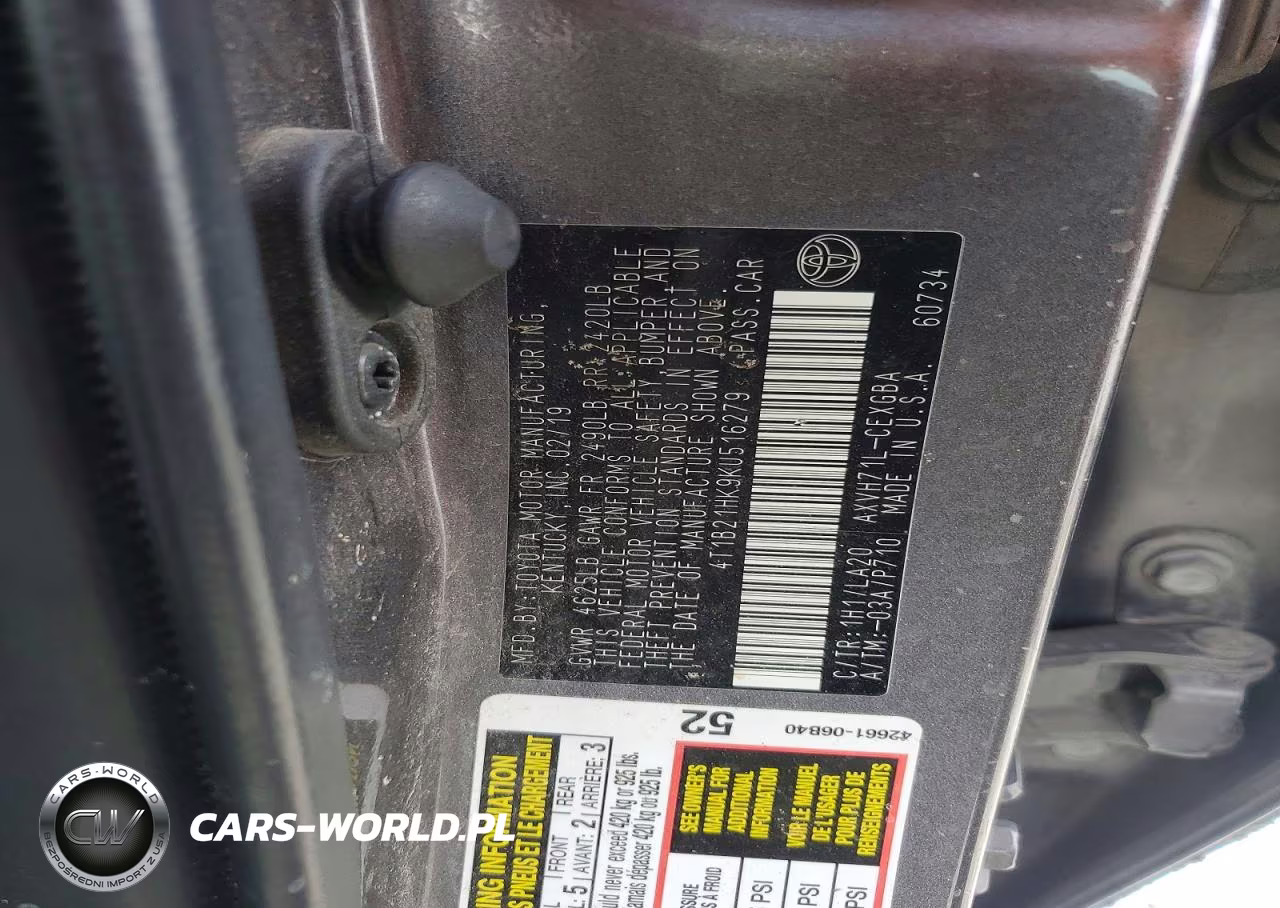 2019 Toyota Camry Hybrid Xle VIN:4T1B21HK9KU516279 - 13