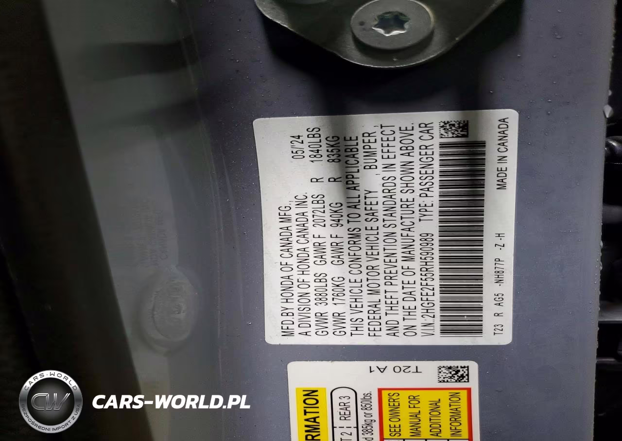 2024 Honda Civic Sport VIN:2HGFE2F55RH590989 - 12