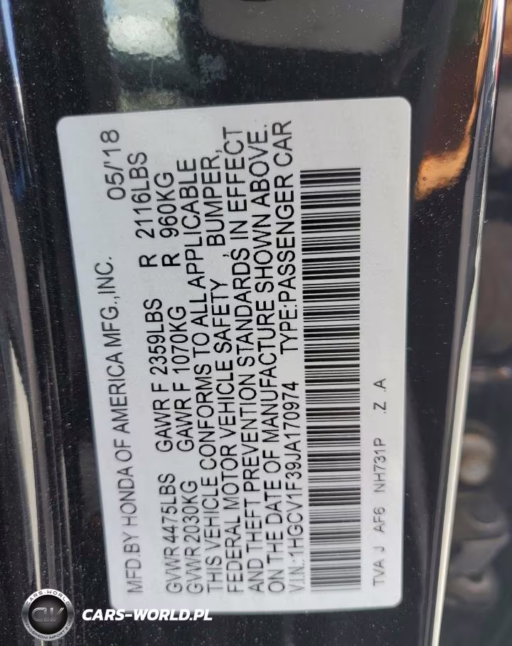 2018 Honda Accord Sport VIN:1HGCV1F39JA170974 - 13