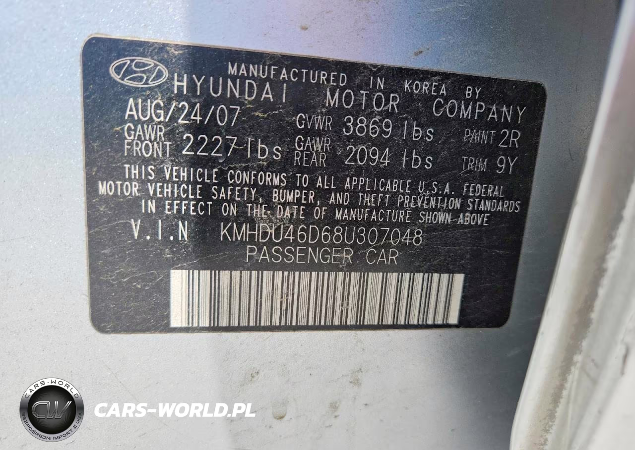 2008 Hyundai Elantra Gls VIN:KMHDU46D68U307048 - 12
