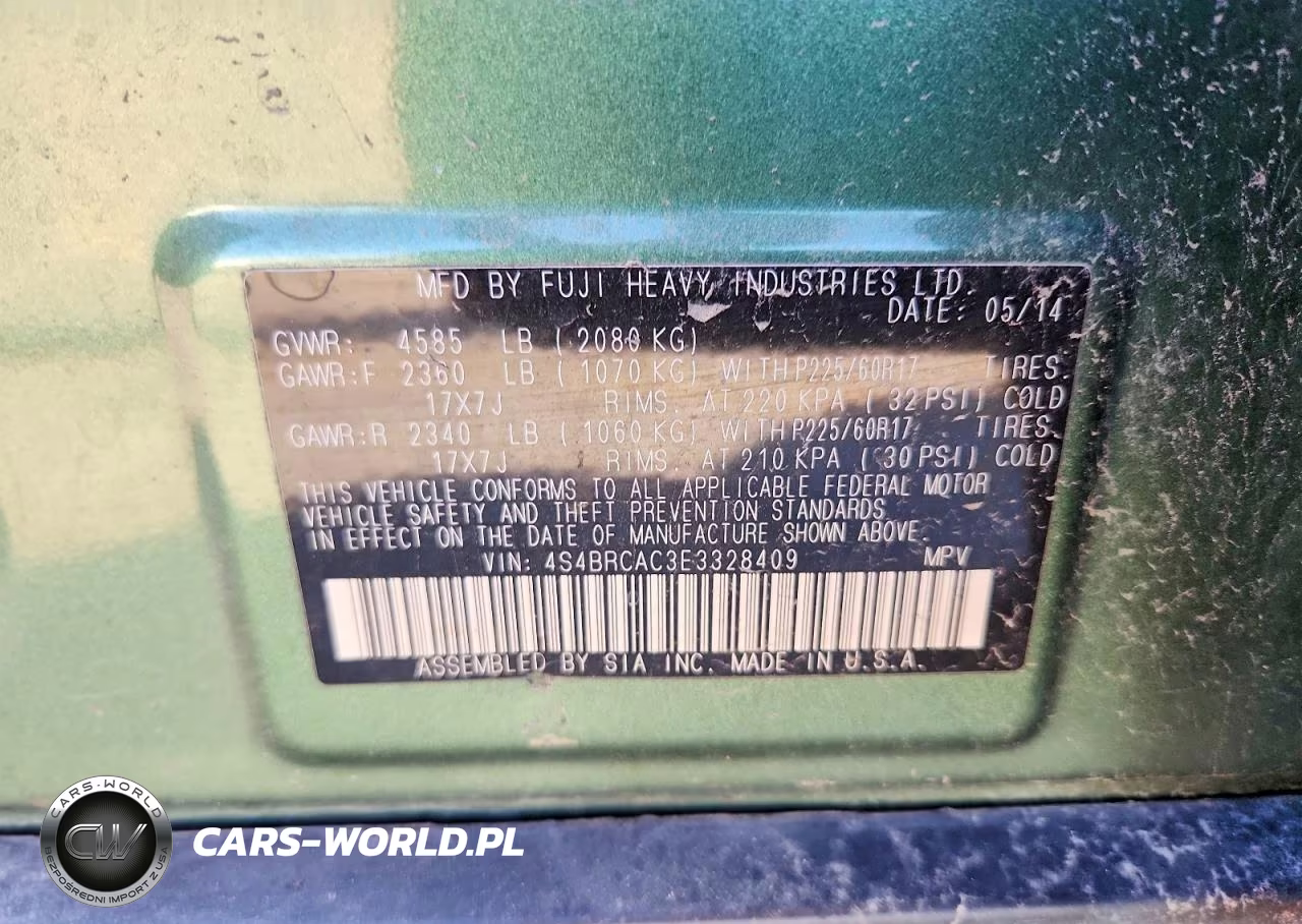 2014 Subaru Outback 2.5I VIN:4S4BRCAC3E3328409 - 14