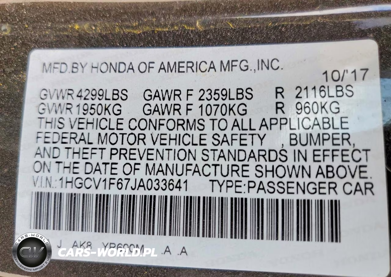 2018 Honda Accord Exl VIN:1HGCV1F67JA033641 - 12