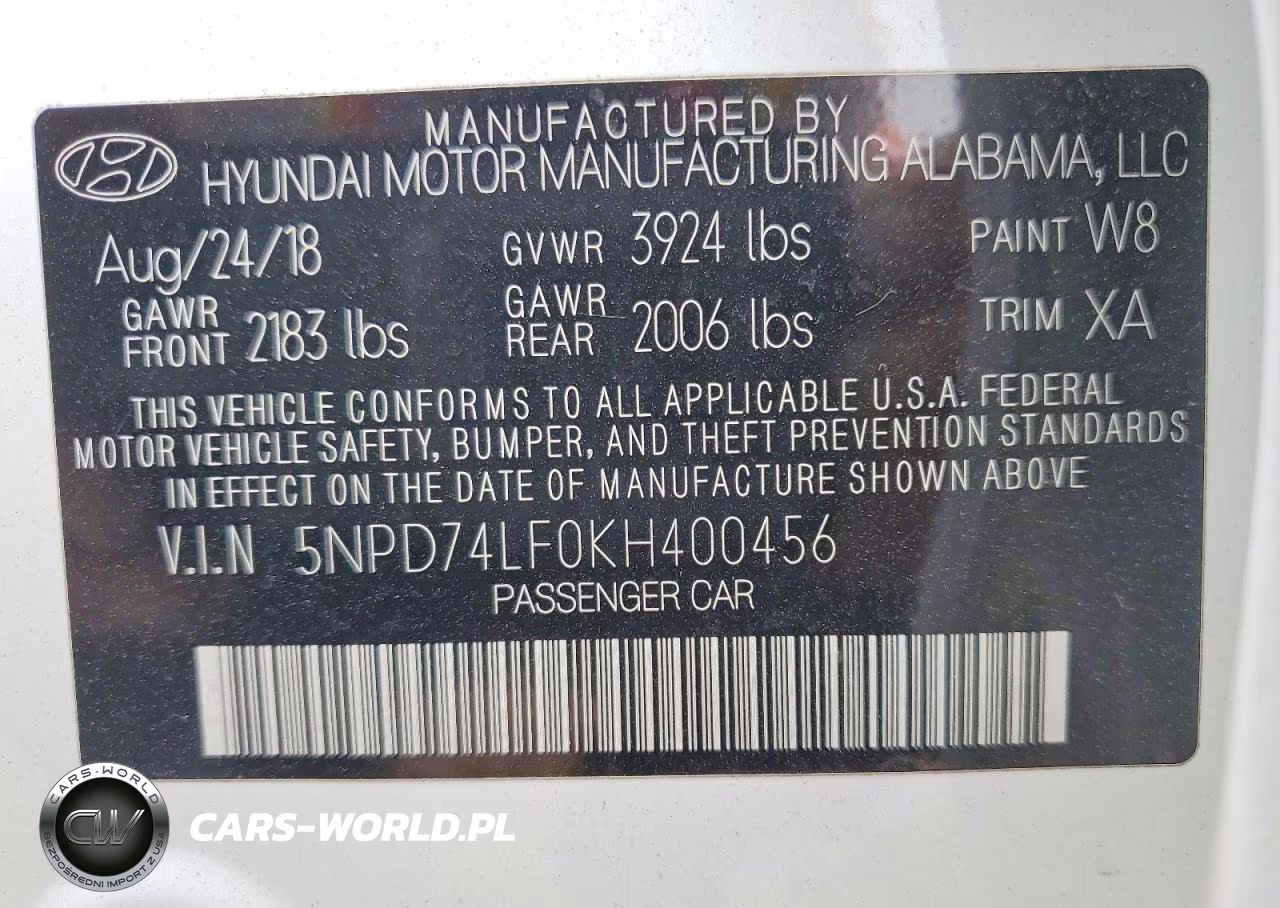 HYUNDAI ELANTRA SE VIN:5NPD74LF0KH400456 - 12