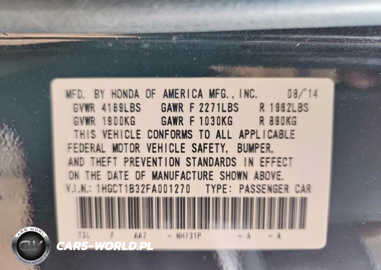 2015 Honda Accord Lx-S VIN:1HGCT1B32FA001270 - 12