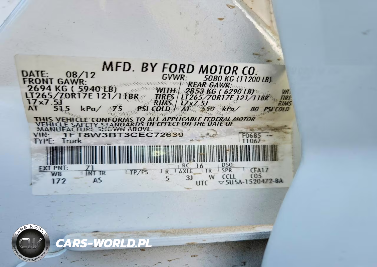 2012 Ford F350 Super Duty VIN:1FT8W3BT3CEC72639 - 12