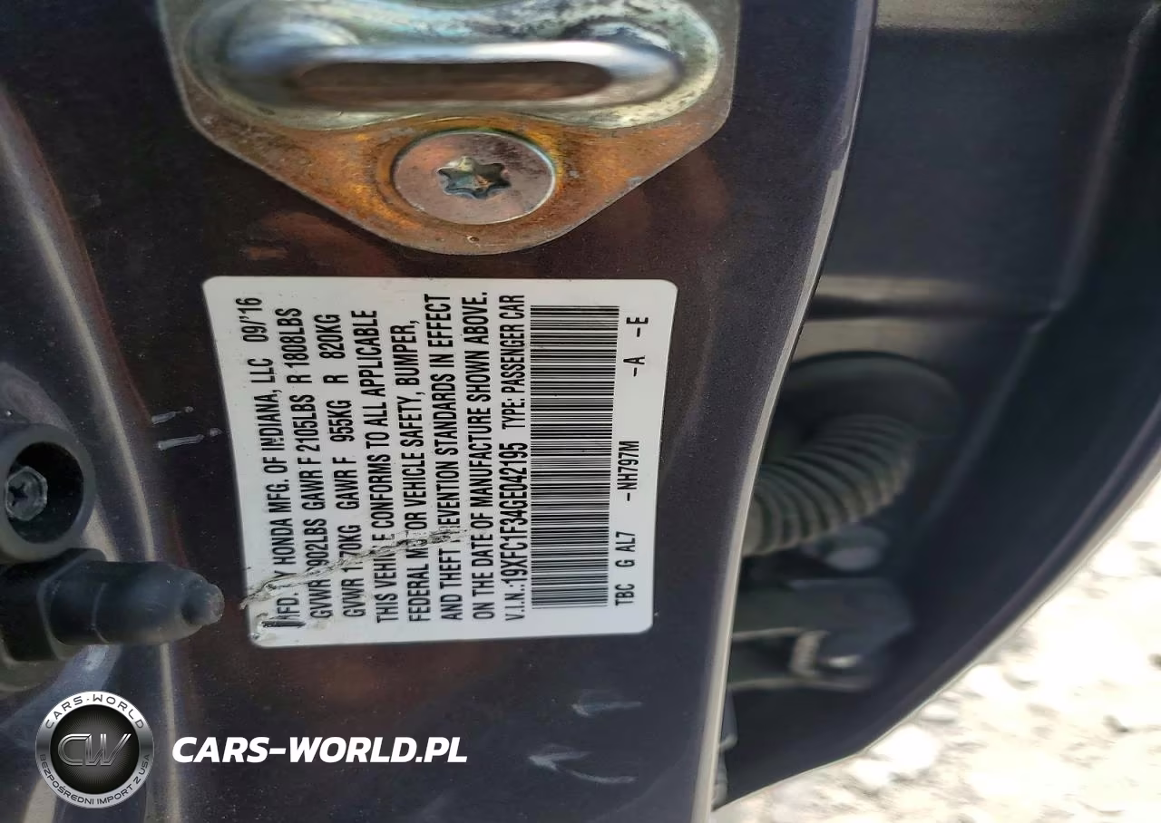 2016 Honda Civic VIN:19XFC1F34GE042195 - 12