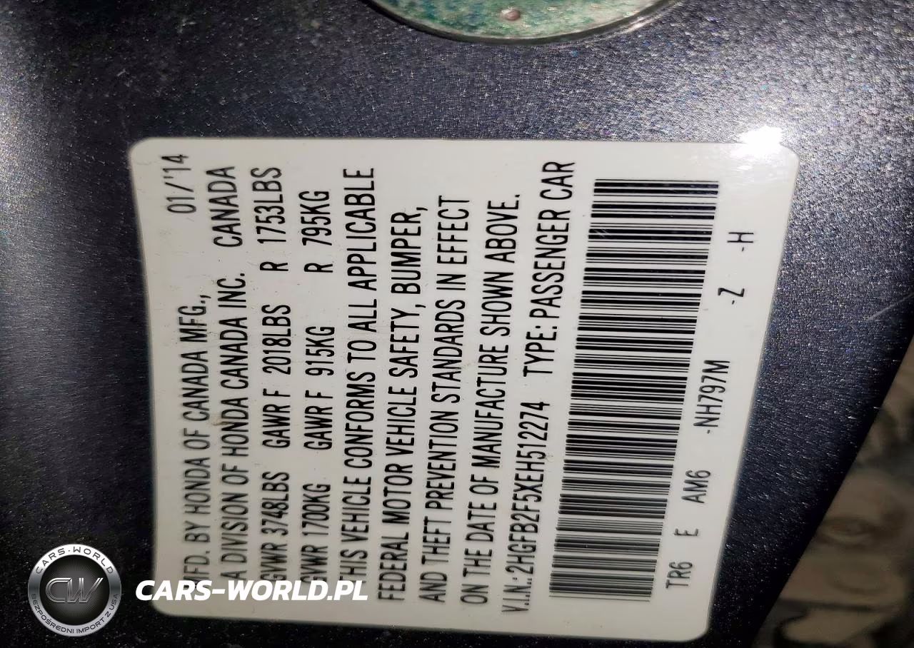 2014 Honda Civic Lx VIN:2HGFB2F5XEH512274 - 12