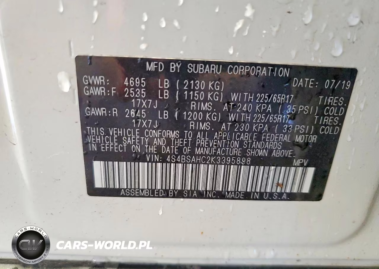 2019 Subaru Outback 2.5I Premium VIN:4S4BSAHC2K3395898 - 14