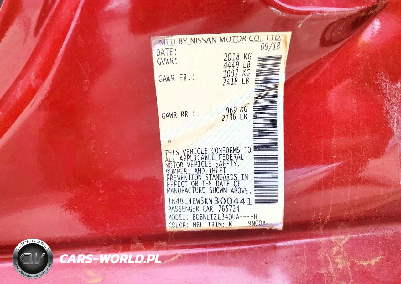 2019 Nissan Altima 2.5 Sl VIN:1N4BL4EW5KN300441 - 12