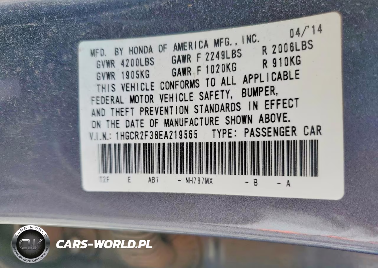 2014 Honda Accord Lx VIN:1HGCR2F38EA219565 - 12