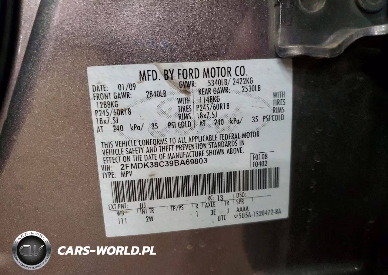 2009 Ford Edge Sel VIN:2FMDK38C39BA69803 - 13