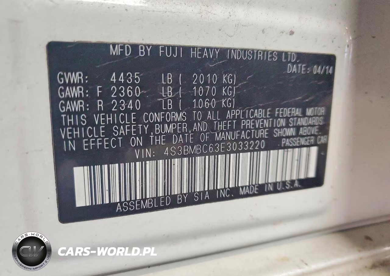 2014 Subaru Legacy 2.5I Premium VIN:4S3BMBC63E3033220 - 12