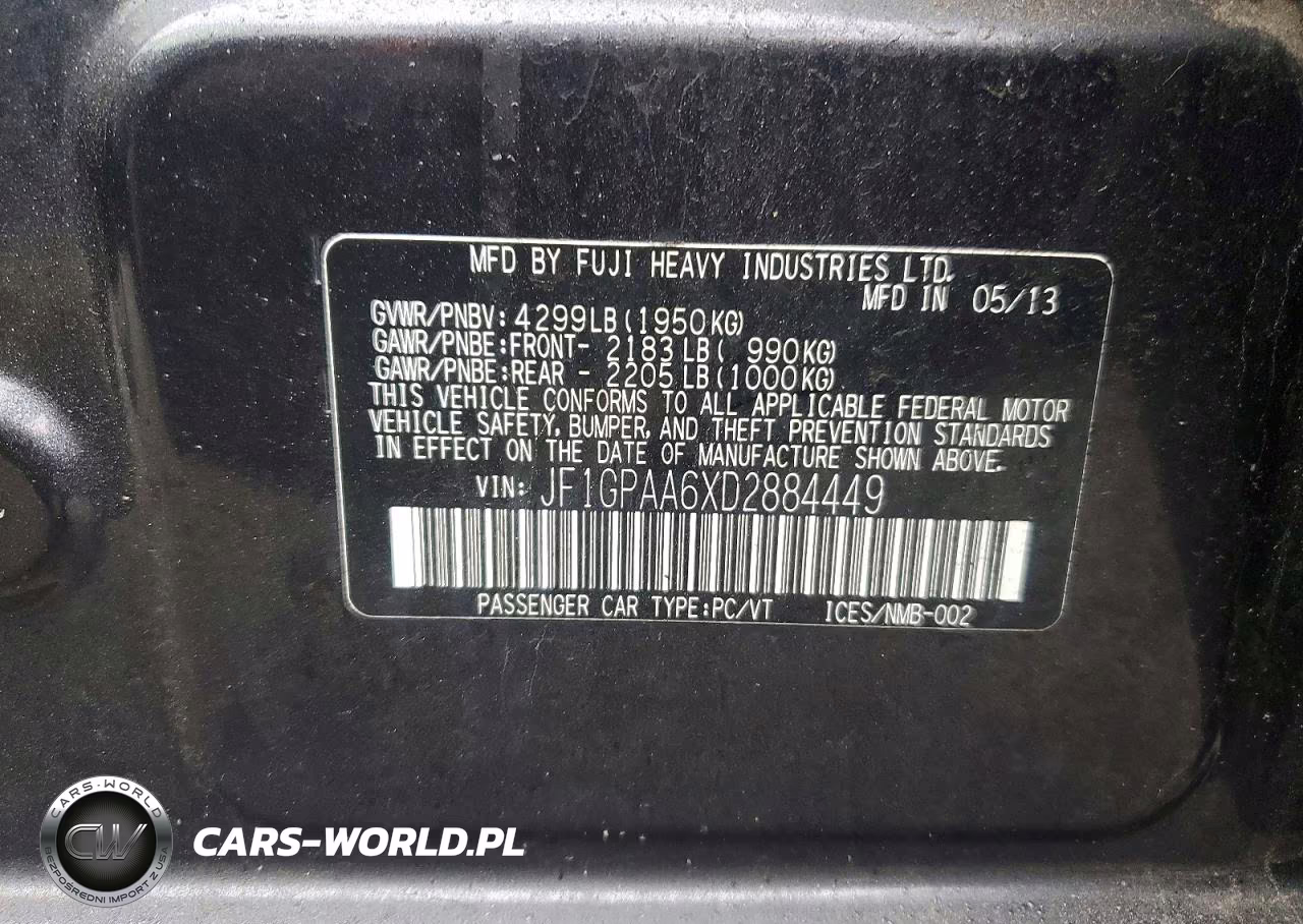 2013 Subaru Impreza VIN:JF1GPAA6XD2884449 - 13