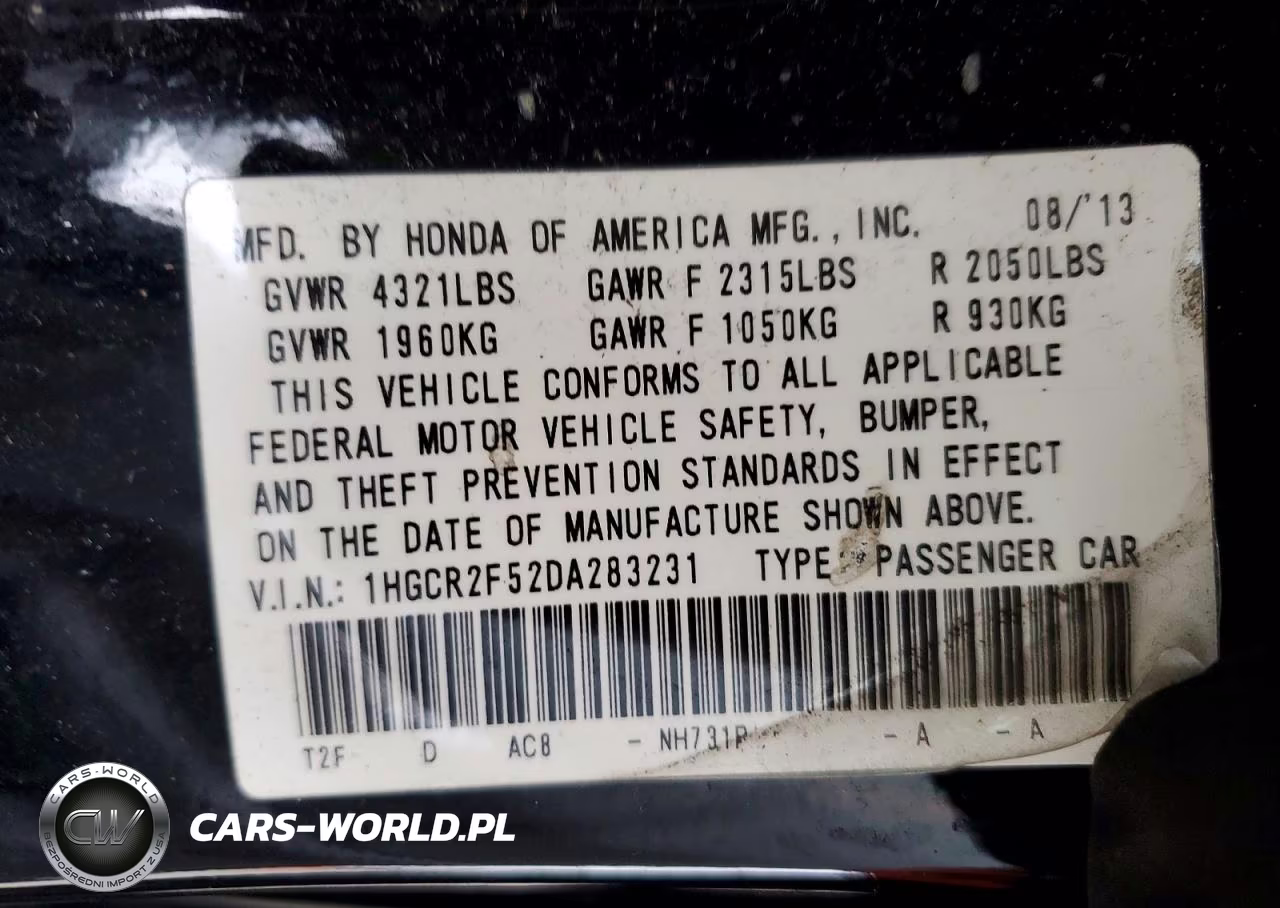 2013 Honda Accord Sport VIN:1HGCR2F52DA283231 - 12