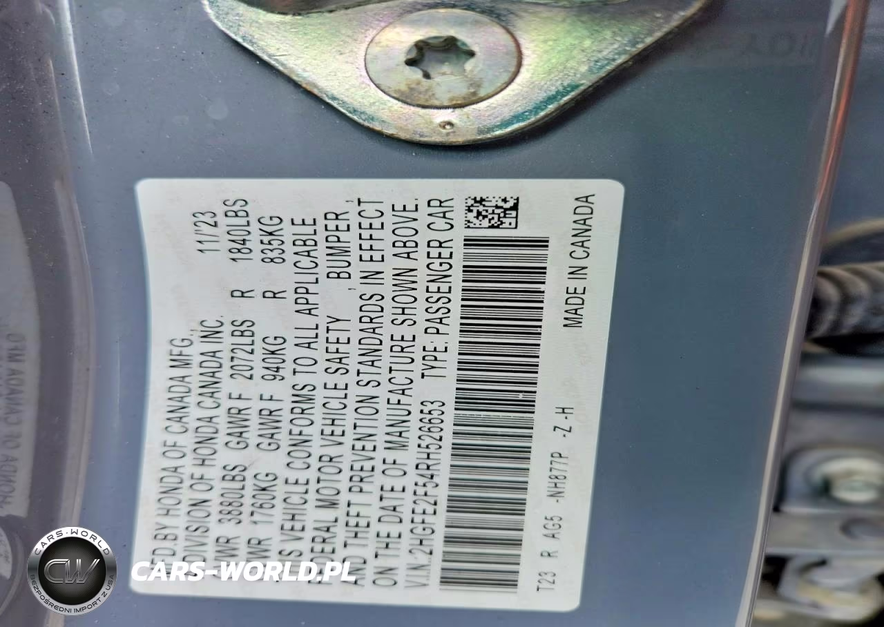 2024 Honda Civic Sport VIN:2HGFE2F54RH526653 - 12