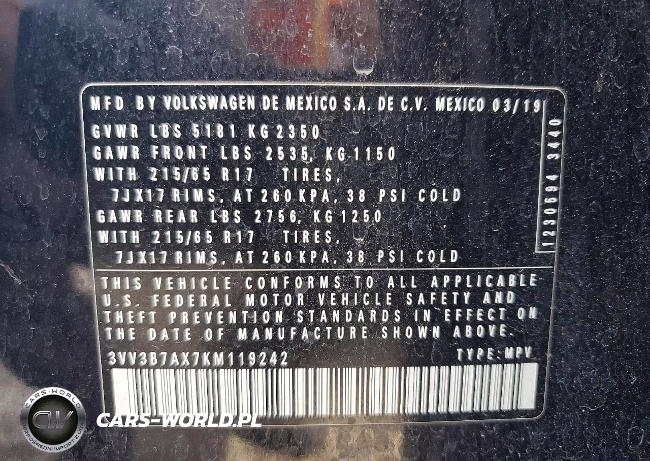 2019 Volkswagen Tiguan Se VIN:3VV3B7AX7KM119242 - 14