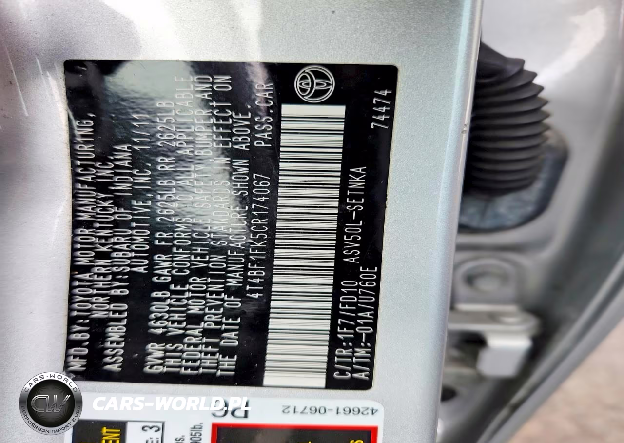 2012 Toyota Camry Le VIN:4T4BF1FK5CR174067 - 12