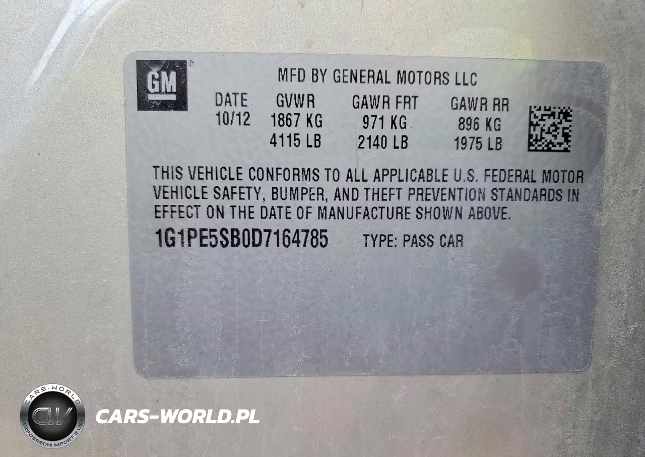 2013 Chevrolet Cruze Lt VIN:1G1PE5SB0D7164785 - 12