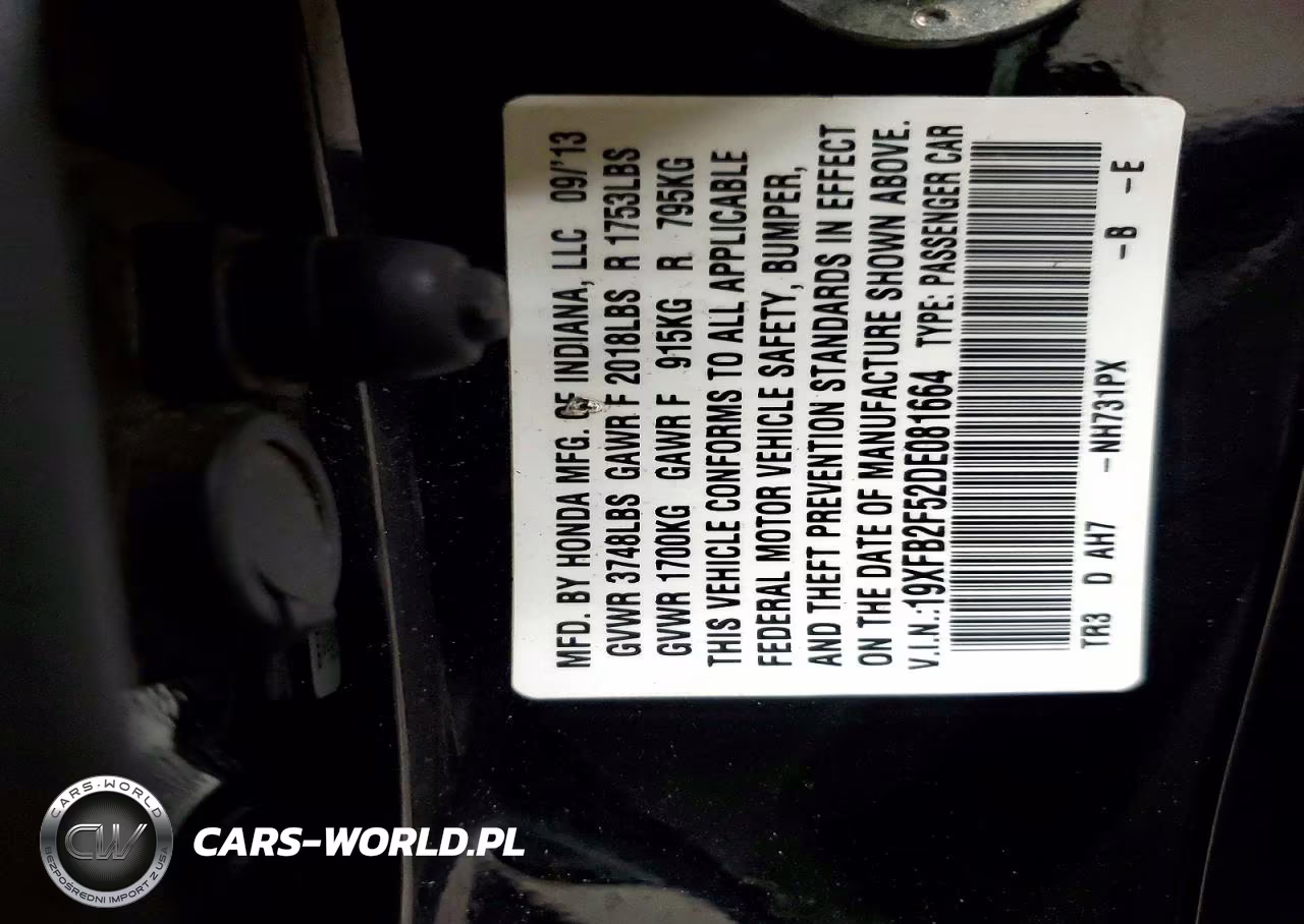 2013 Honda Civic Lx VIN:19XFB2F52DE081664 - 12