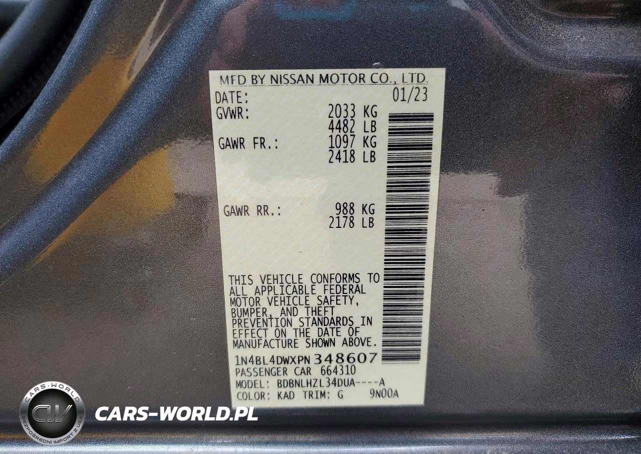 2023 Nissan Altima 2.5 Sv VIN:1N4BL4DWXPN348607 - 12