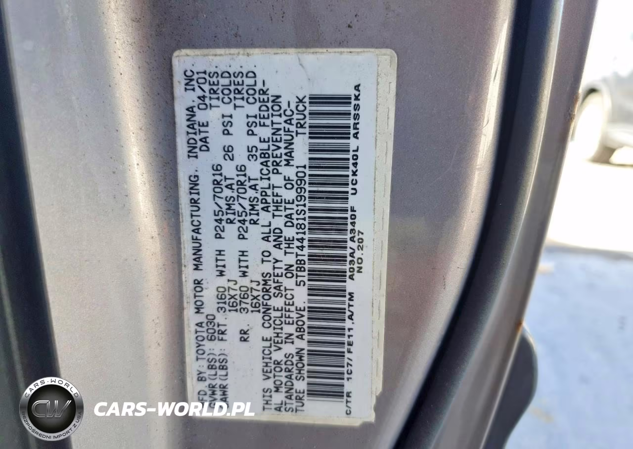 2001 Toyota Tundra Sr5 VIN:5TBBT44181S199901 - 12
