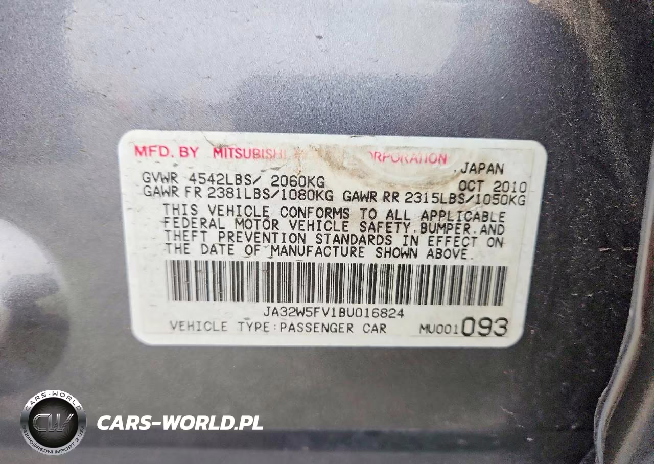 2011 Mitsubishi Lancer Evolution Mr VIN:JA32W5FV1BU016824 - 12