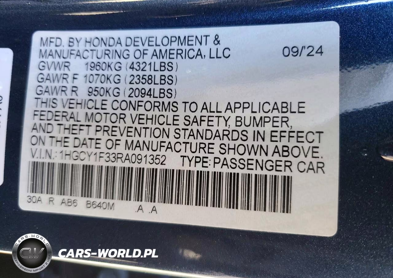 2024 Honda Accord Ex VIN:1HGCY1F33RA091352 - 12