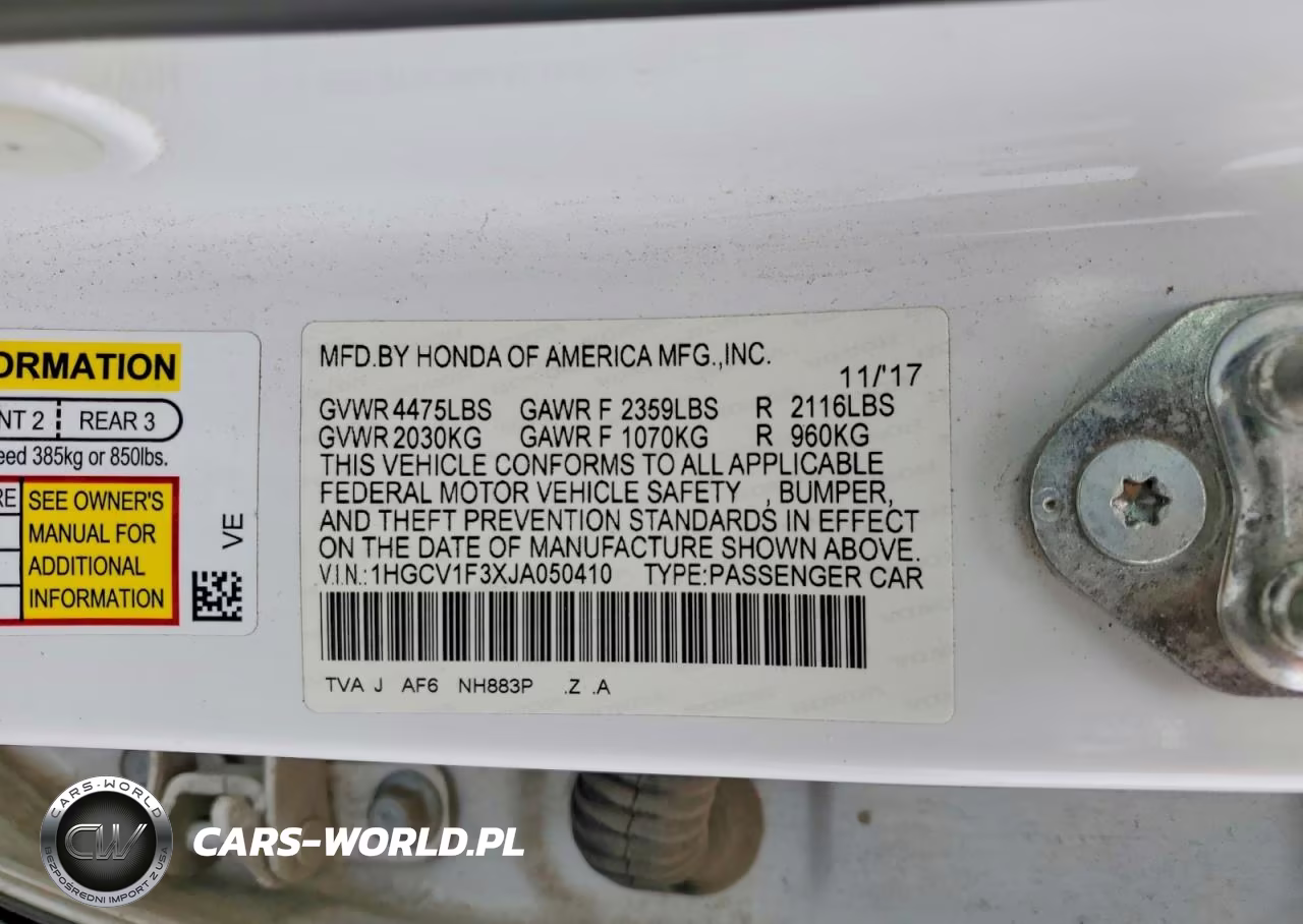 2018 Honda Accord Sport VIN:1HGCV1F3XJA050410 - 12