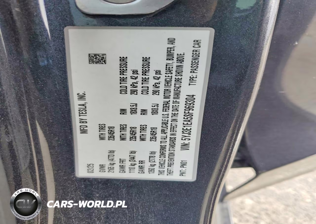2025 Tesla Model 3 VIN:5YJ3E1EA5SF969304 - 12