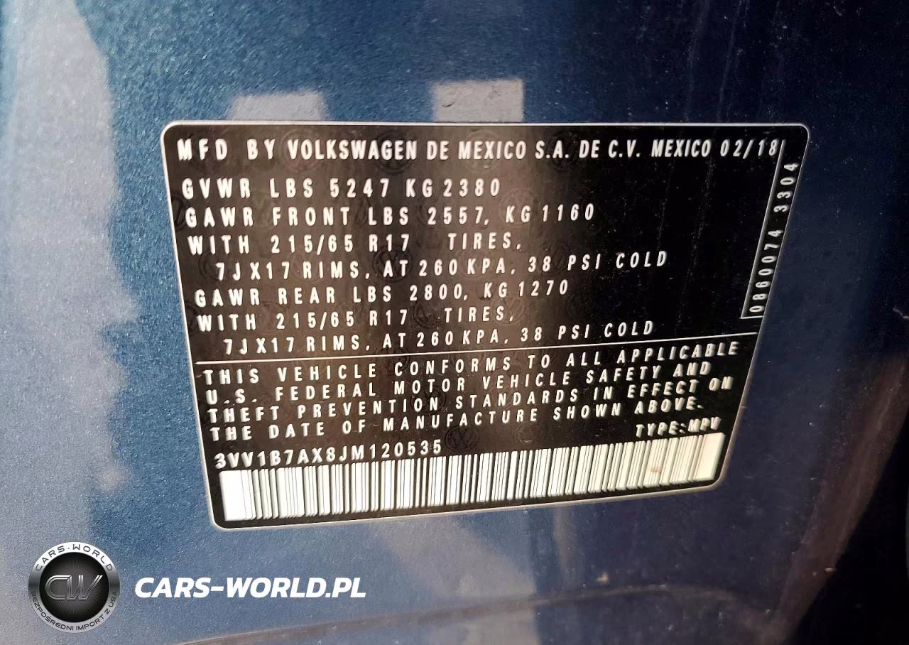 2018 Volkswagen Tiguan S VIN:3VV1B7AX8JM120535 - 13