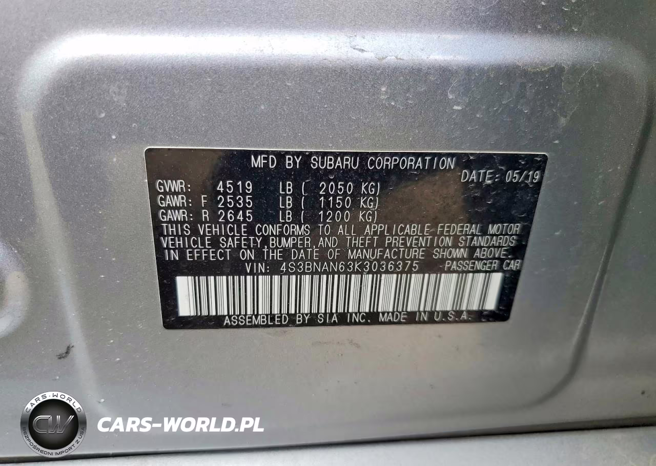 2019 Subaru Legacy 2.5I Limited VIN:4S3BNAN63K3036375 - 12