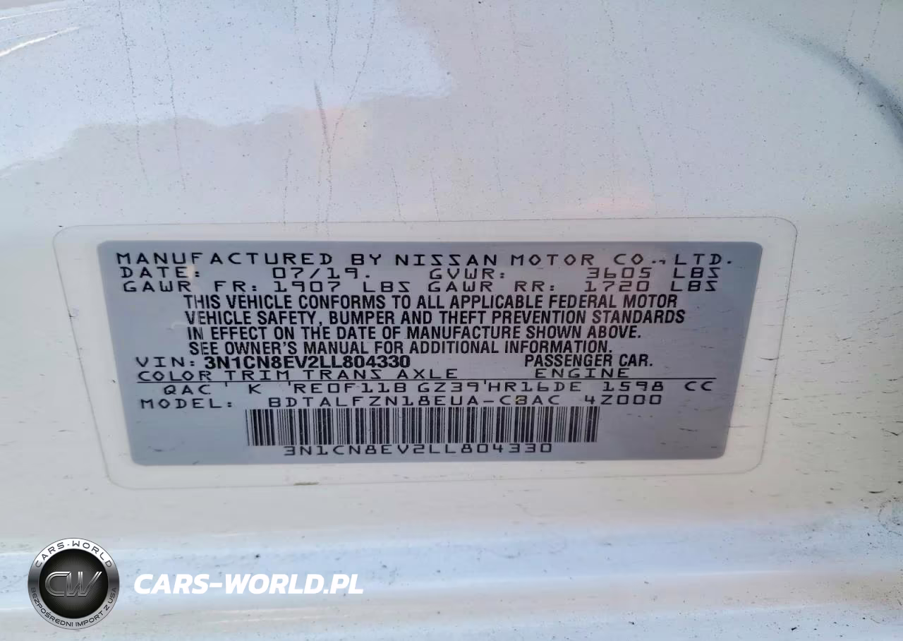 2020 Nissan Versa Sv VIN:3N1CN8EV2LL804330 - 13