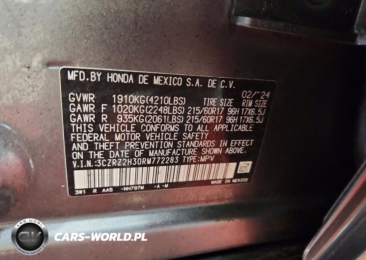 2024 Honda Hr-V Lx VIN:3CZRZ2H30RM772283 - 12