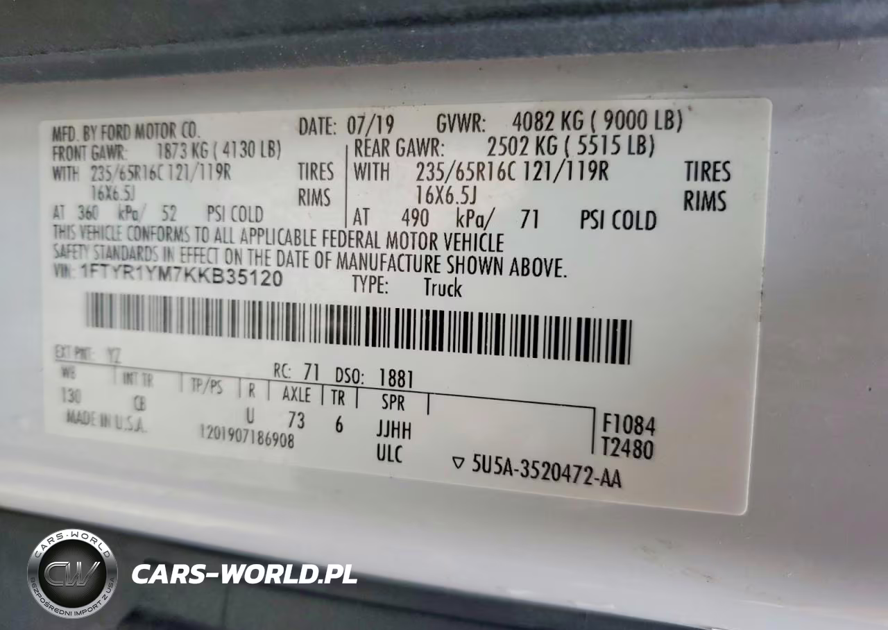 2019 Ford Transit 250 Utility - Service Van VIN:1FTYR1YM7KKB35120 - 14