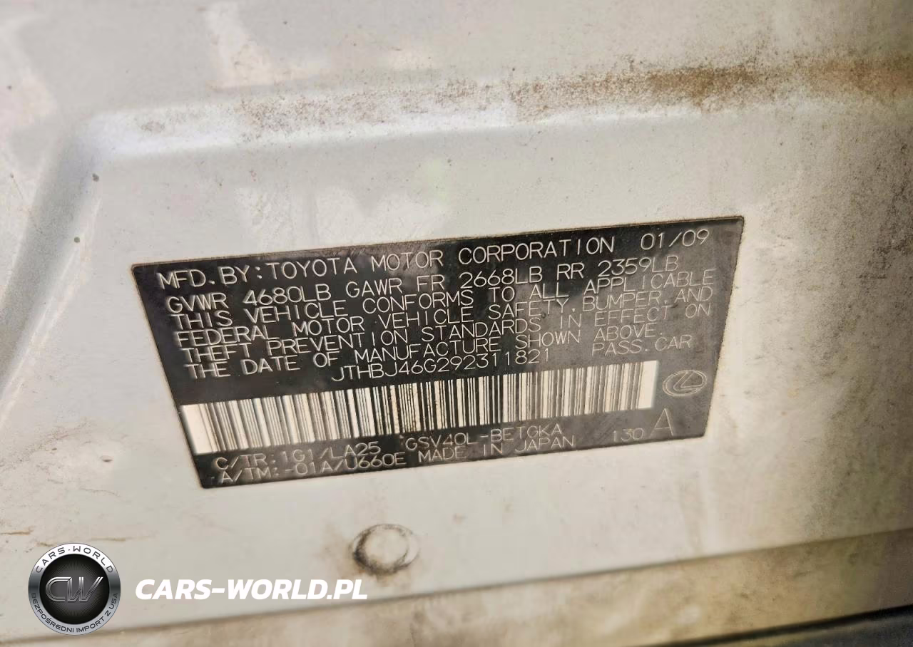 2009 Lexus Es 350 Base VIN:JTHBJ46G292311821 - 12