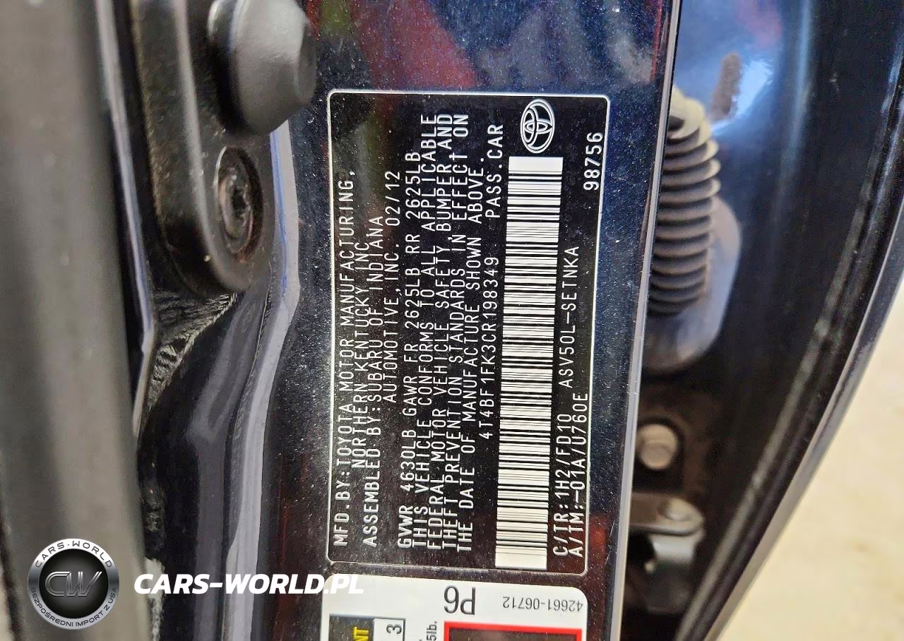2012 Toyota Camry Le VIN:4T4BF1FK3CR198349 - 12
