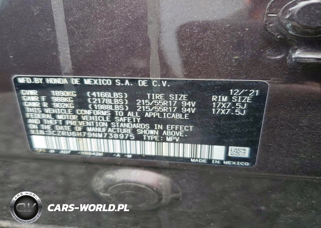 2022 Honda Hr-V Exl VIN:3CZRU6H79NM738975 - 13