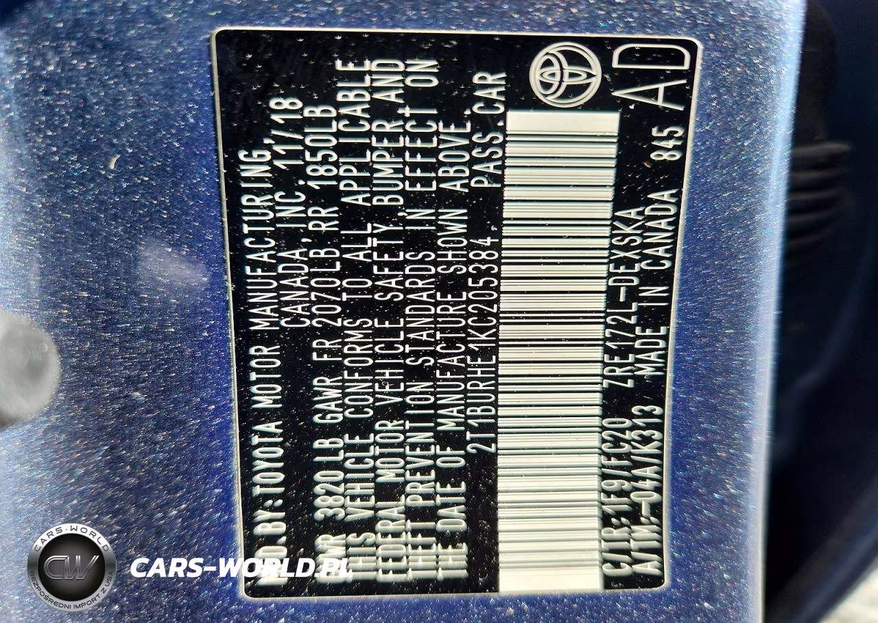 2019 Toyota Corolla Se VIN:2T1BURHE1KC205384 - 12