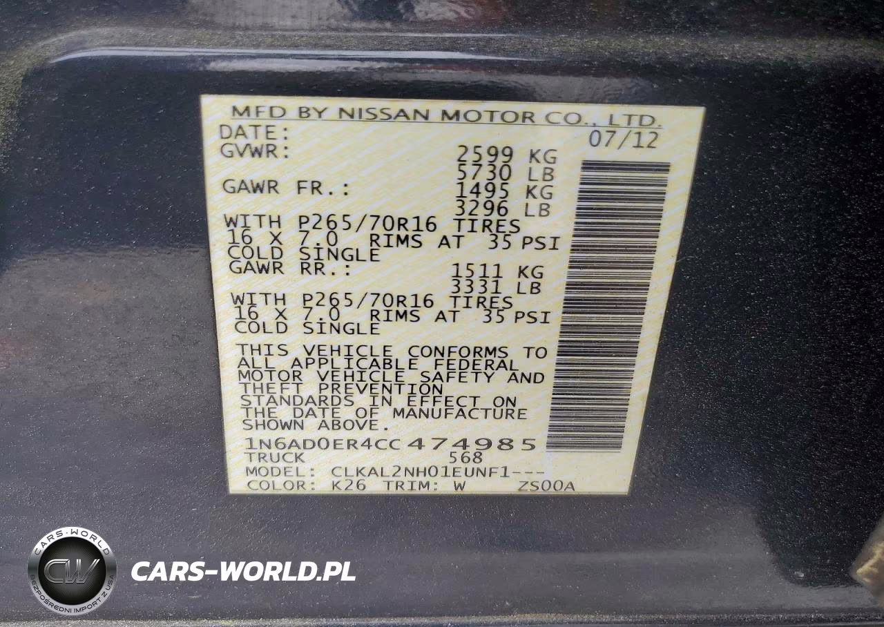 2012 Nissan Frontier S VIN:1N6AD0ER4CC474985 - 12