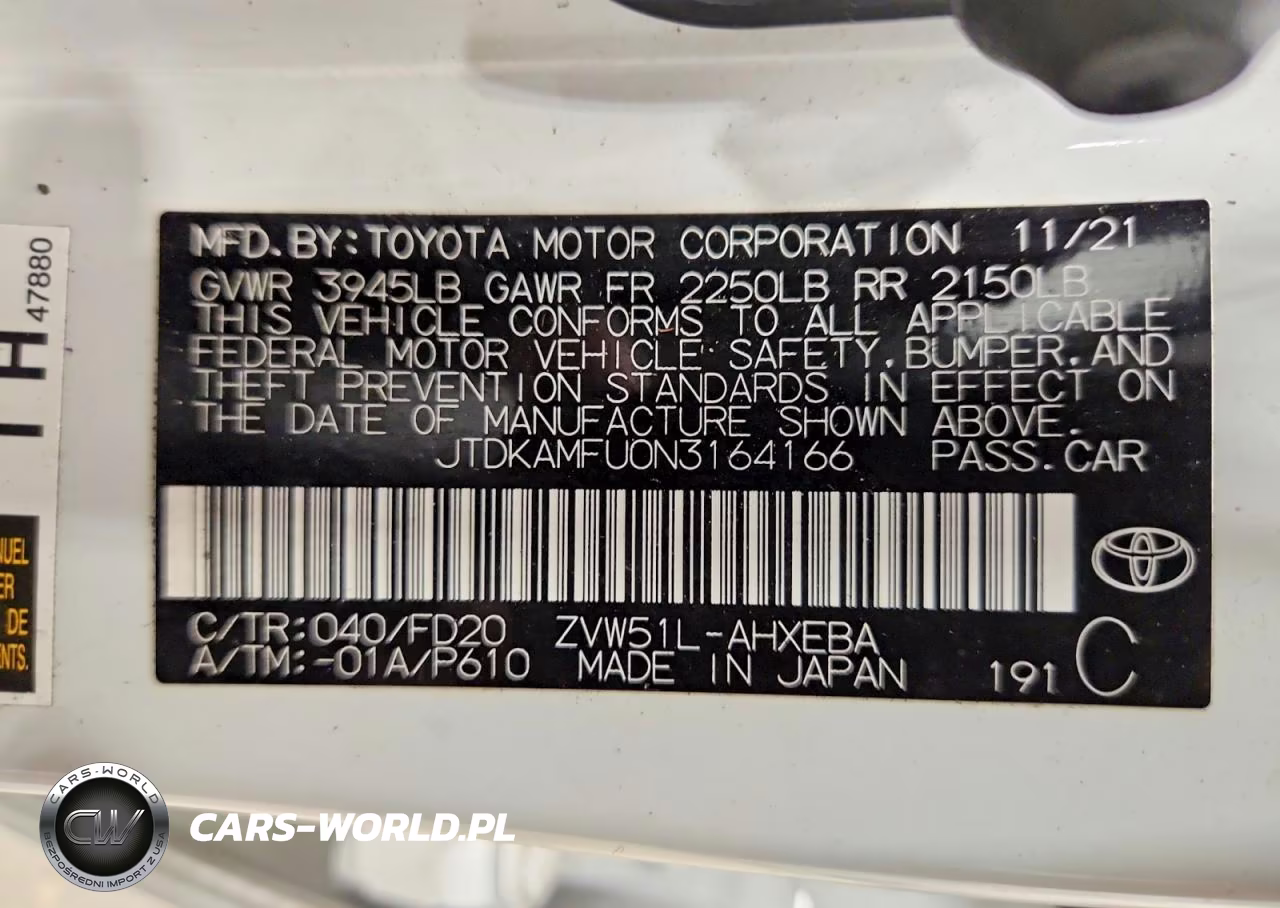 2022 Toyota Prius Le VIN:JTDKAMFU0N3164166 - 12