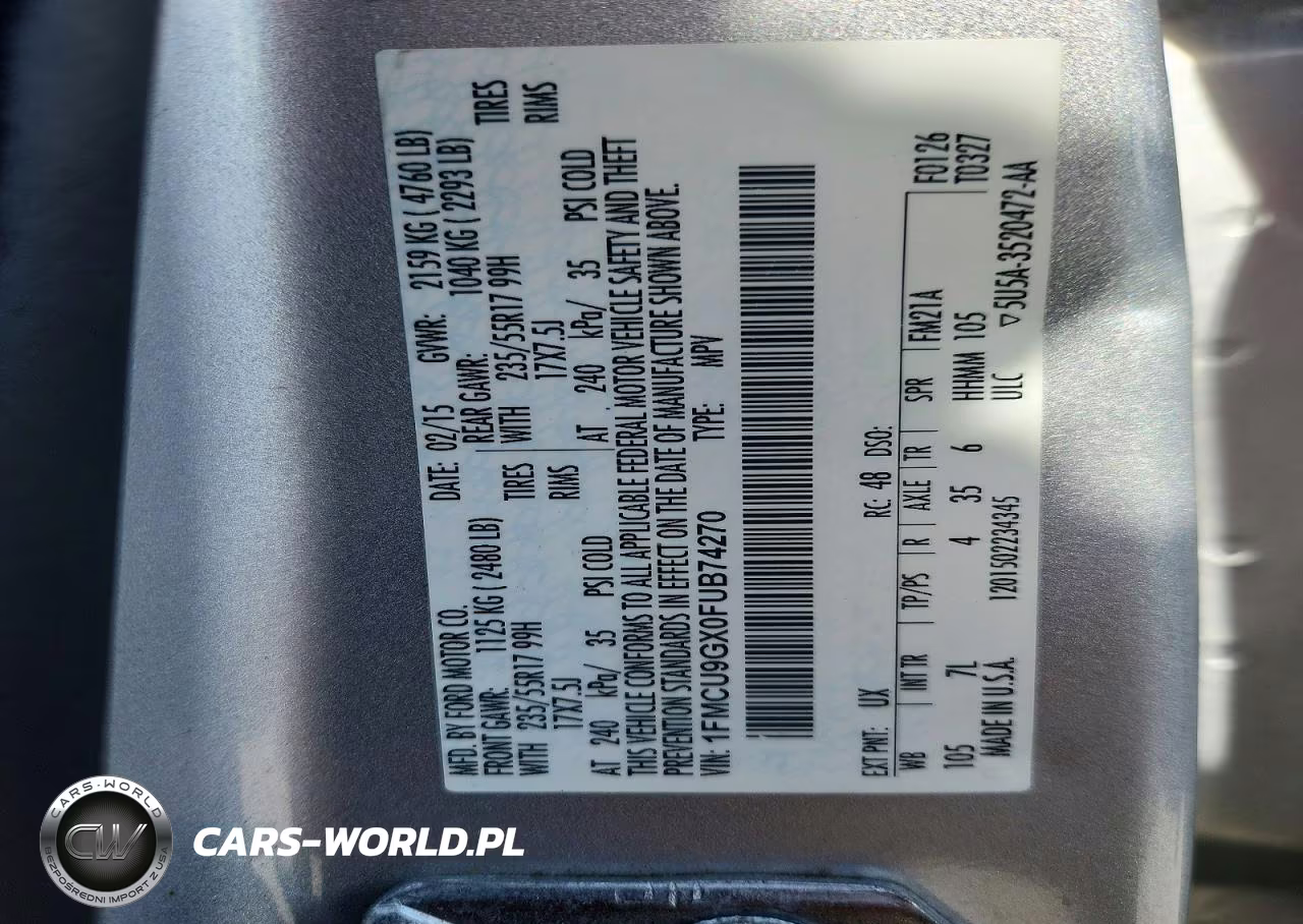 2015 Ford Escape Se VIN:1FMCU9GX0FUB74270 - 12