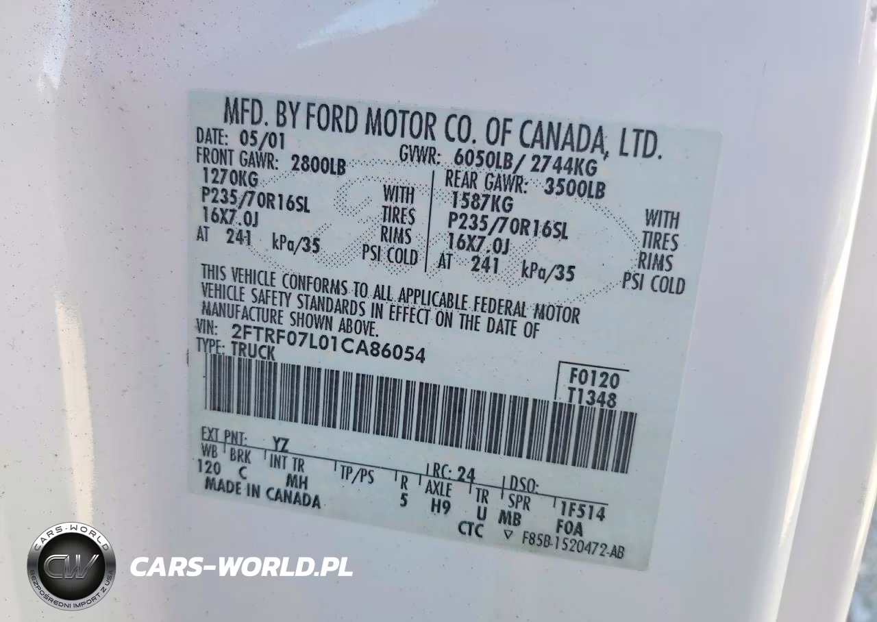 2001 Ford F-150 VIN:2FTRF07L01CA86054 - 12