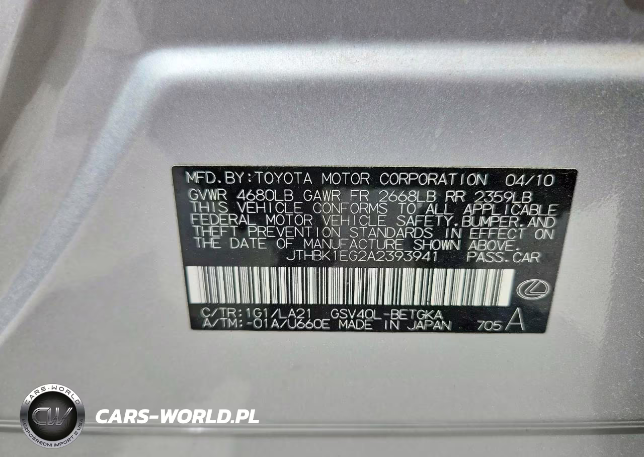 2010 Lexus Es 350 Base VIN:JTHBK1EG2A2393941 - 12