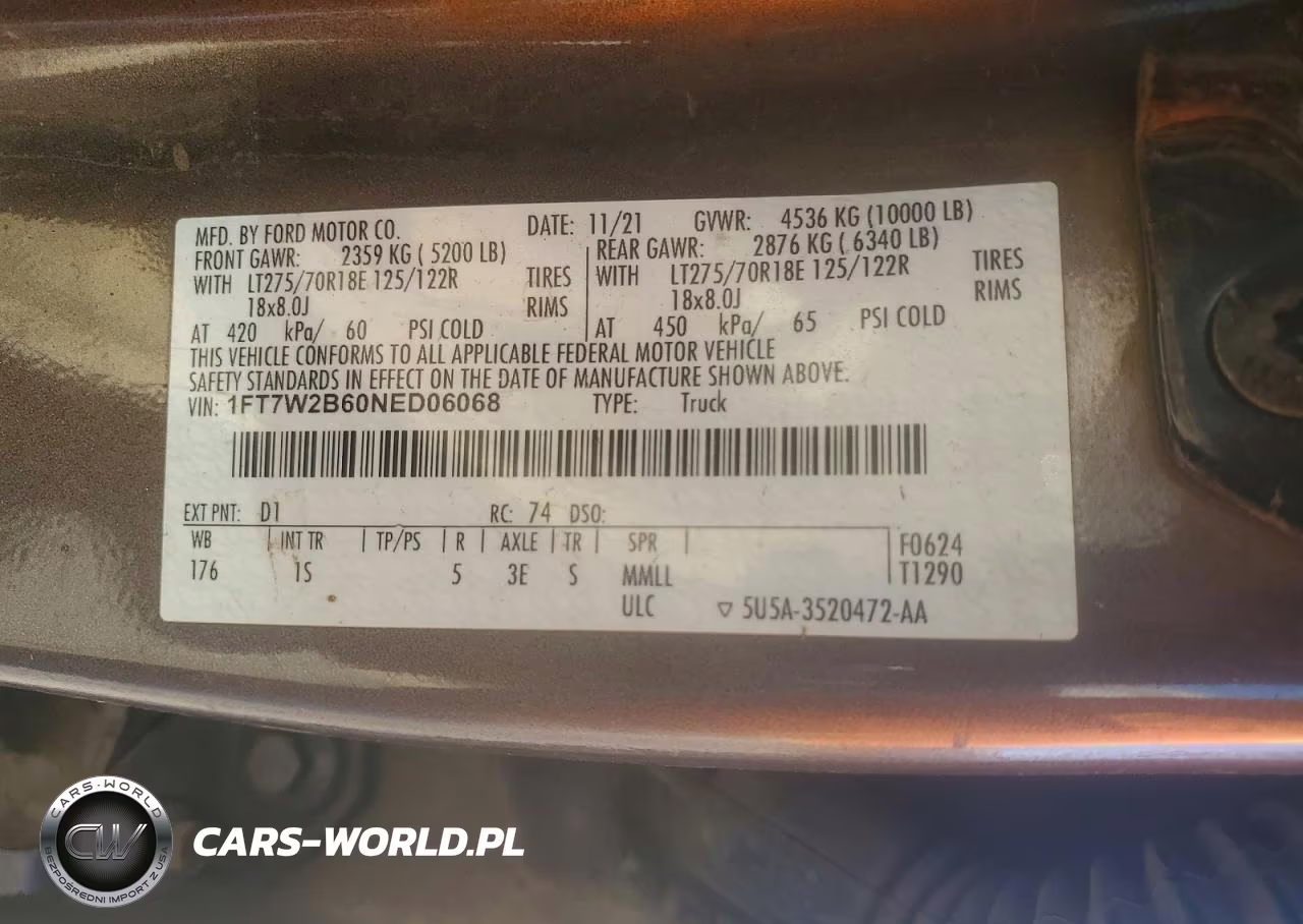 2022 Ford F250 Super Duty VIN:1FT7W2B60NED06068 - 12