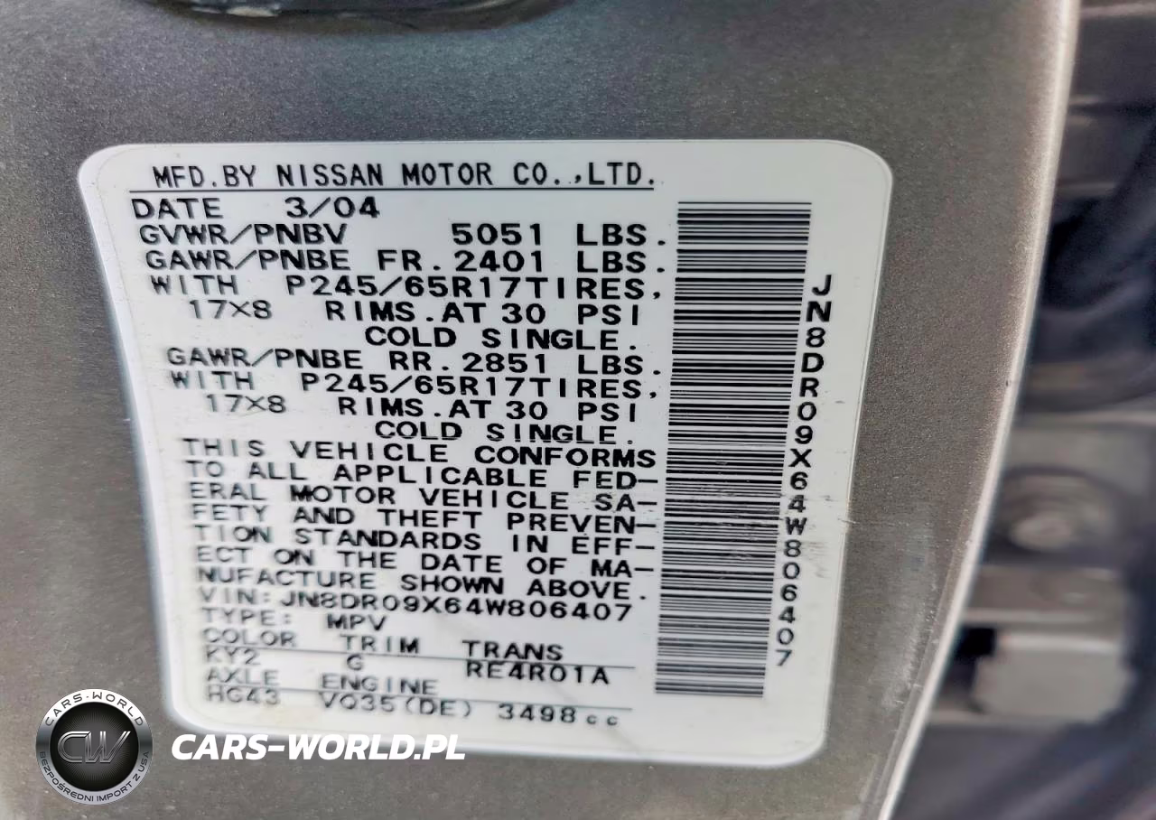 2004 Nissan Pathfinder Se VIN:JN8DR09X64W806407 - 12