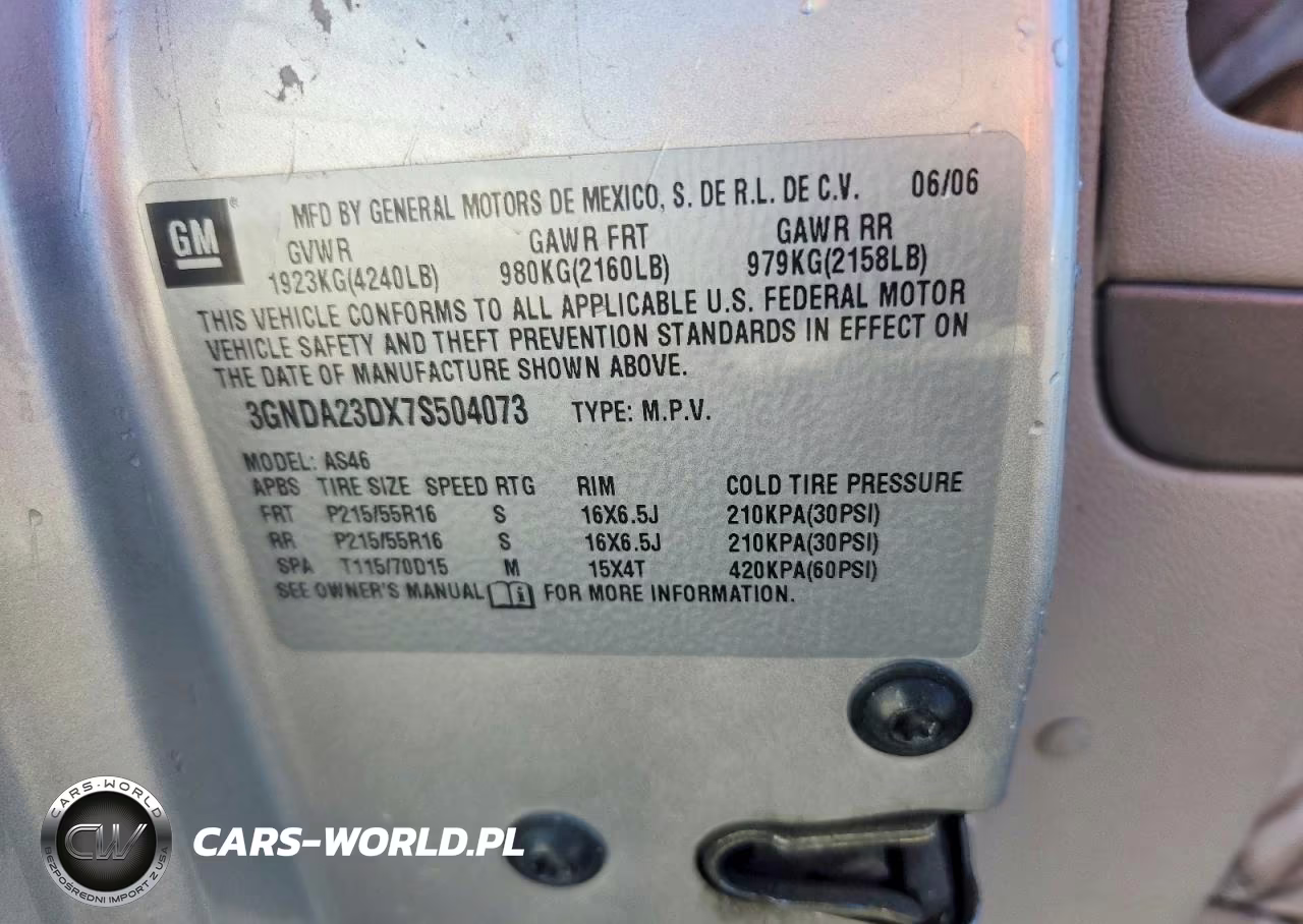 2007 Chevrolet Hhr Lt VIN:3GNDA23DX7S504073 - 12