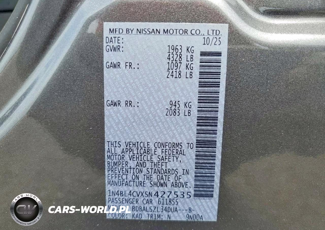 2025 Nissan Altima 2.5 Sr VIN:1N4BL4CVXSN427535 - 12