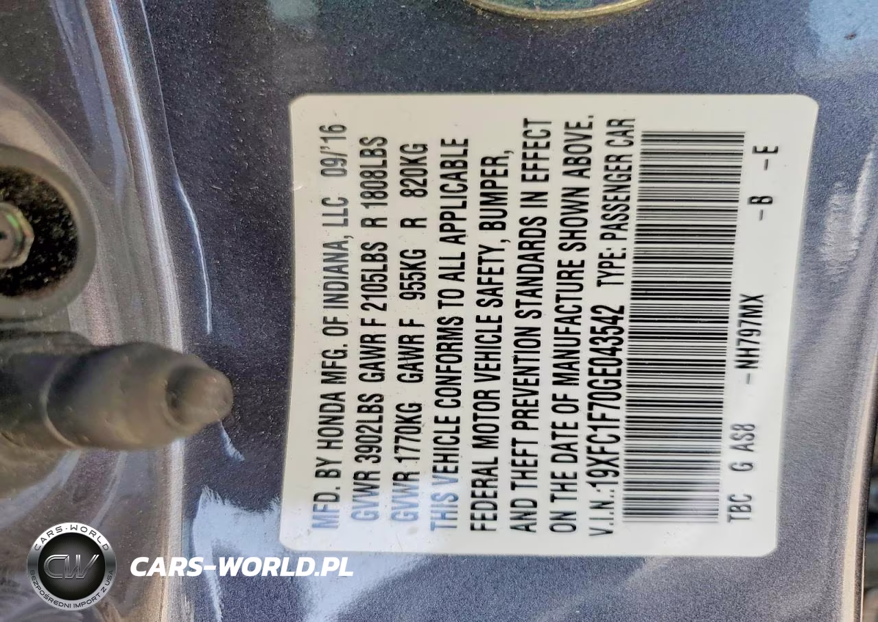 2016 Honda Civic Exl VIN:19XFC1F70GE043542 - 12
